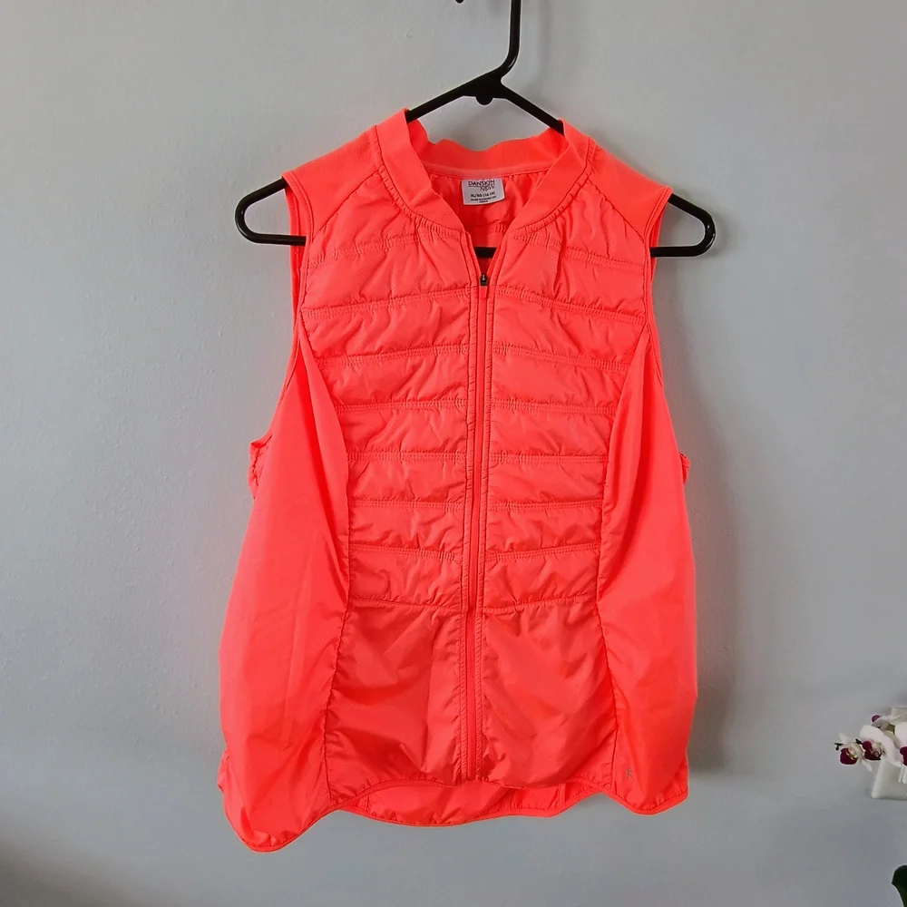 Danskin Now Neon Coral Puffer Vest Womens XL 16-18 Zip Lightweight Active